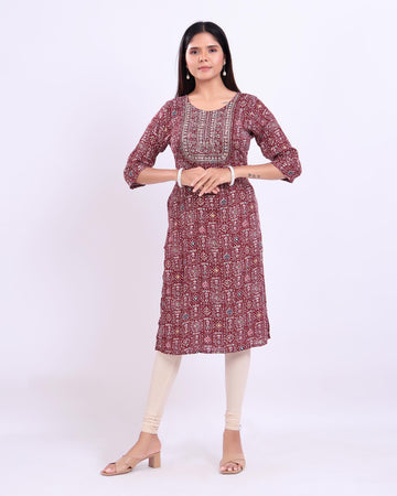 Designer Maroon Embroidered Women's Kurti