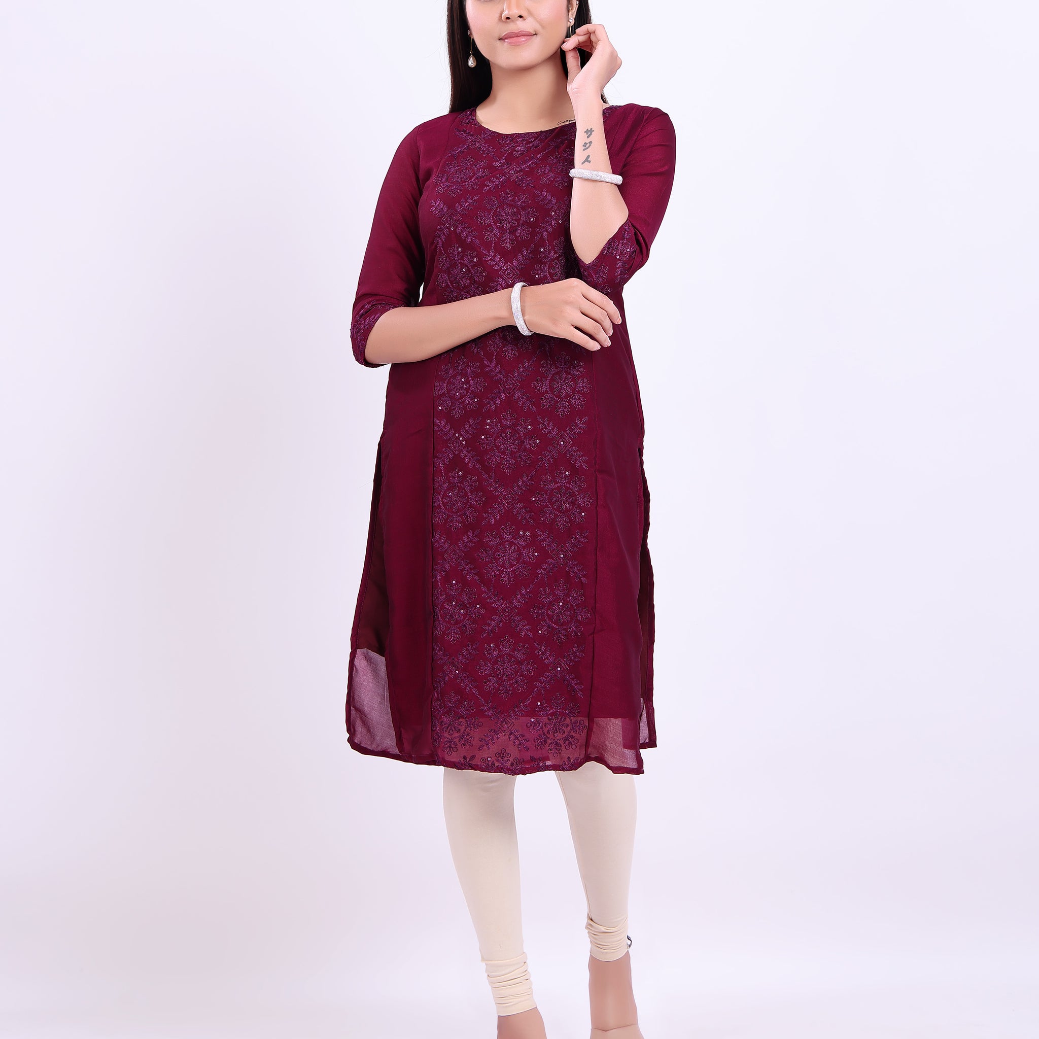 Designer Purple Embroidered Women's Kurti