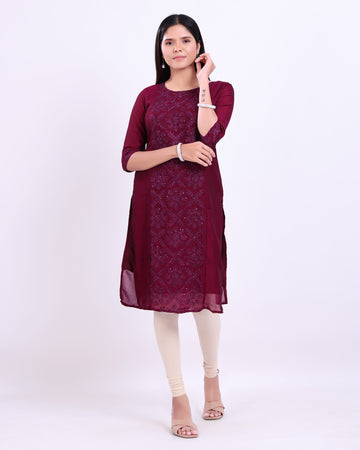 Designer Purple Embroidered Women's Kurti