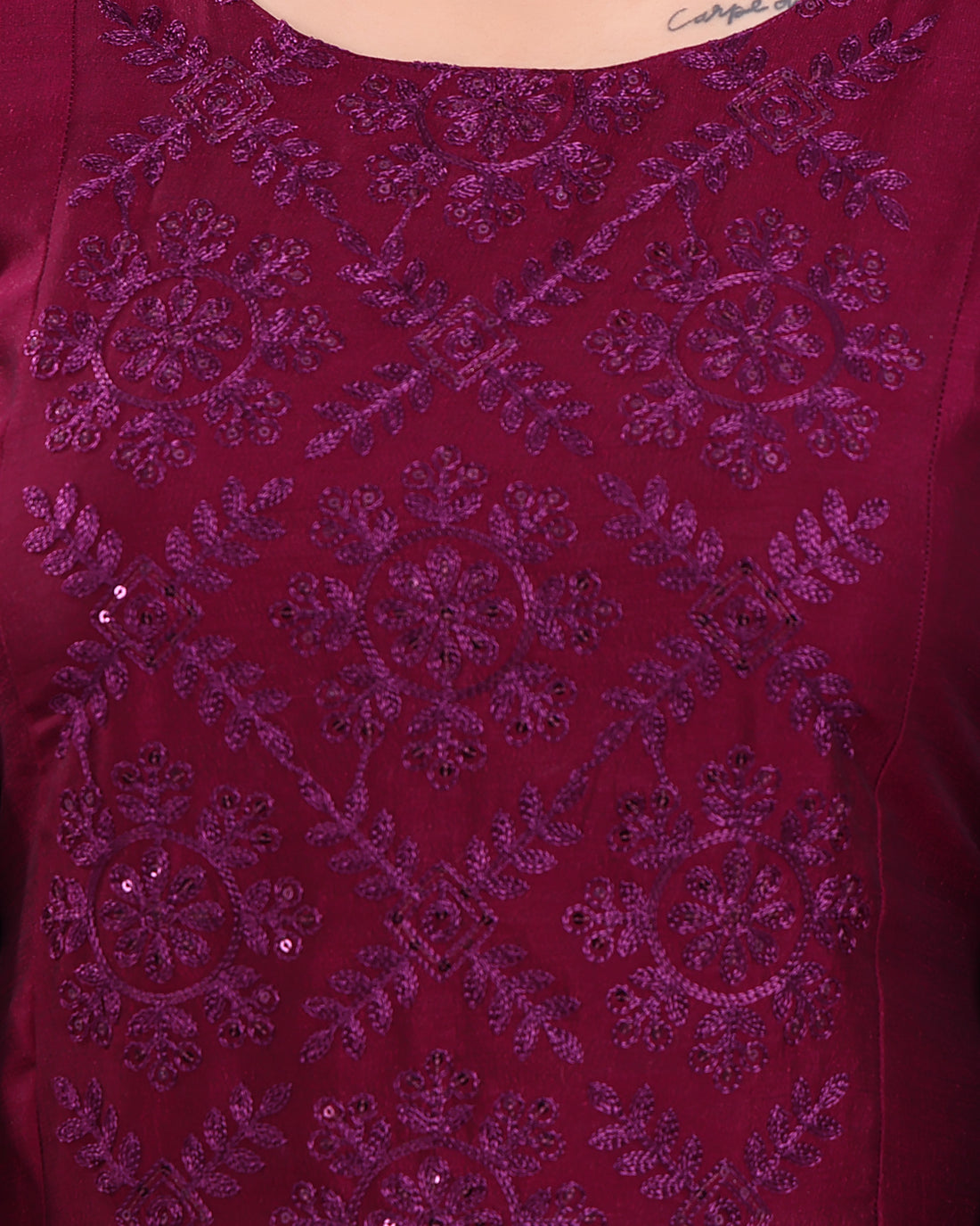 Women's Embroidered Straight Kurta with Sequin Embellishment - Purple