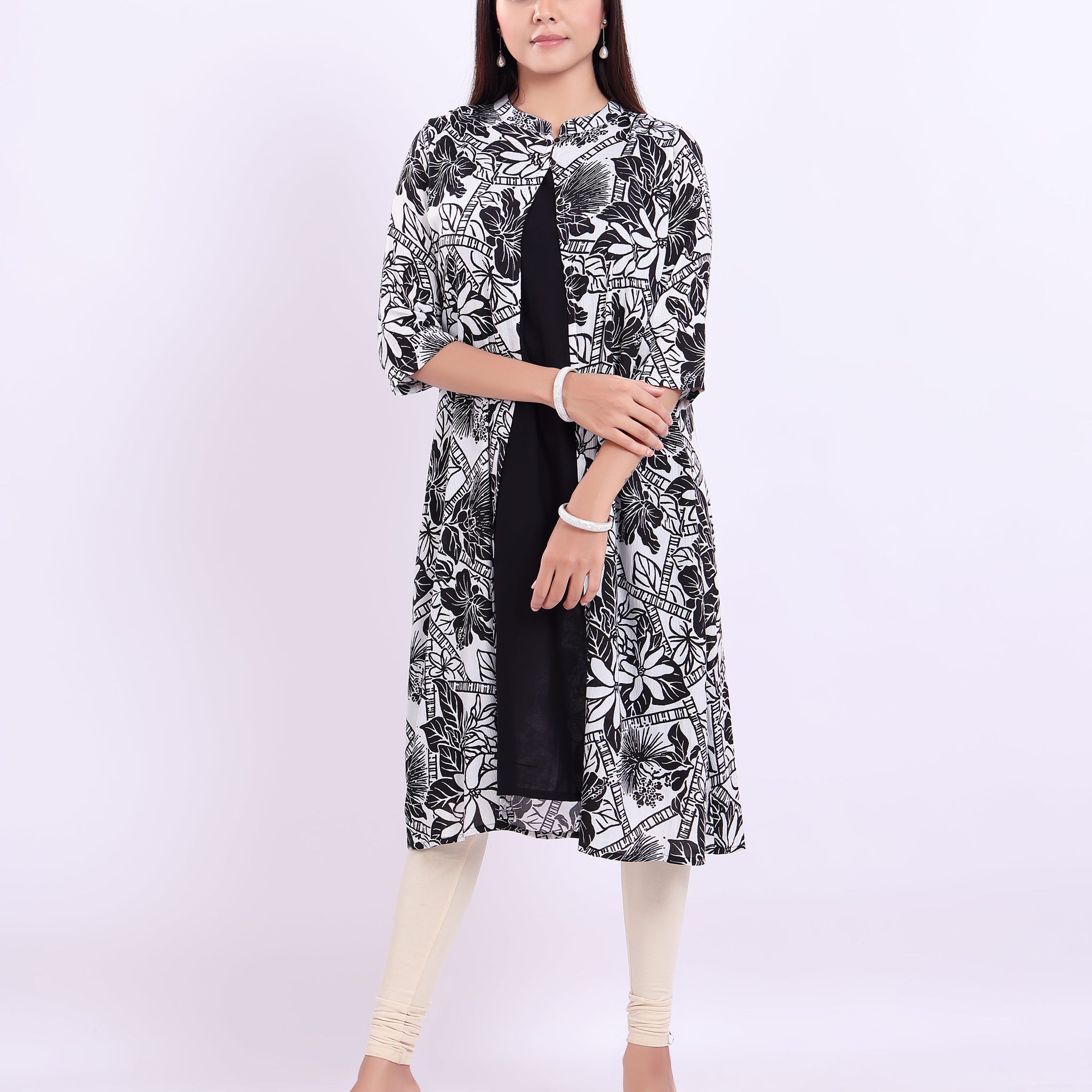 Designer Multi Overcoat Model Printed Women's Kurti