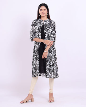 Designer Multi Overcoat Model Printed Women's Kurti