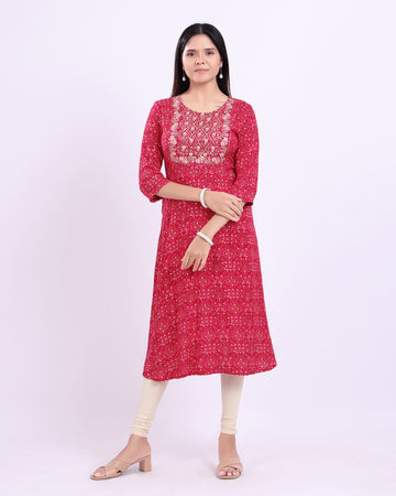 Women's Elegant Embroidered Women's  Kurta - Magenta