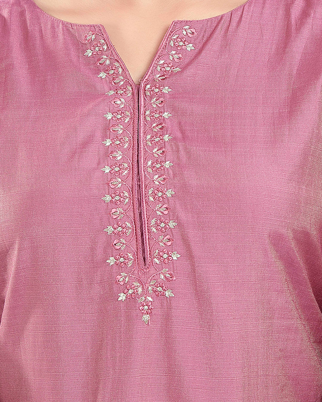 Women's Embroidered Yoke Straight Kurta - Pink