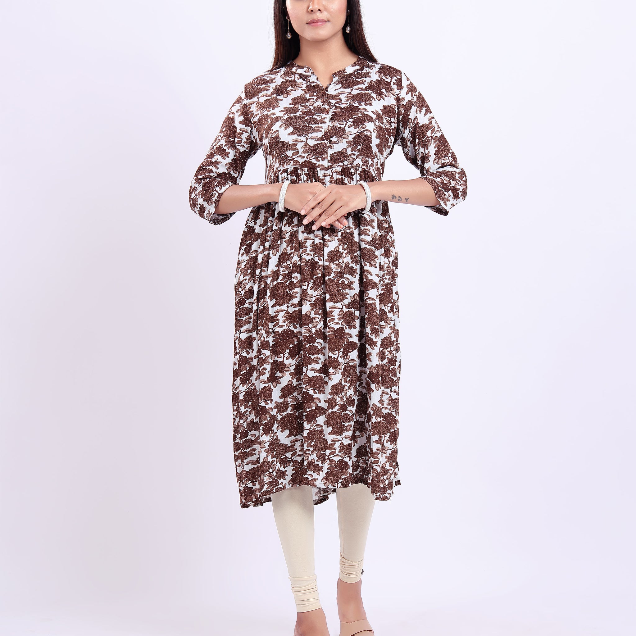 Designer Brown Floral Printed Women's Kurti