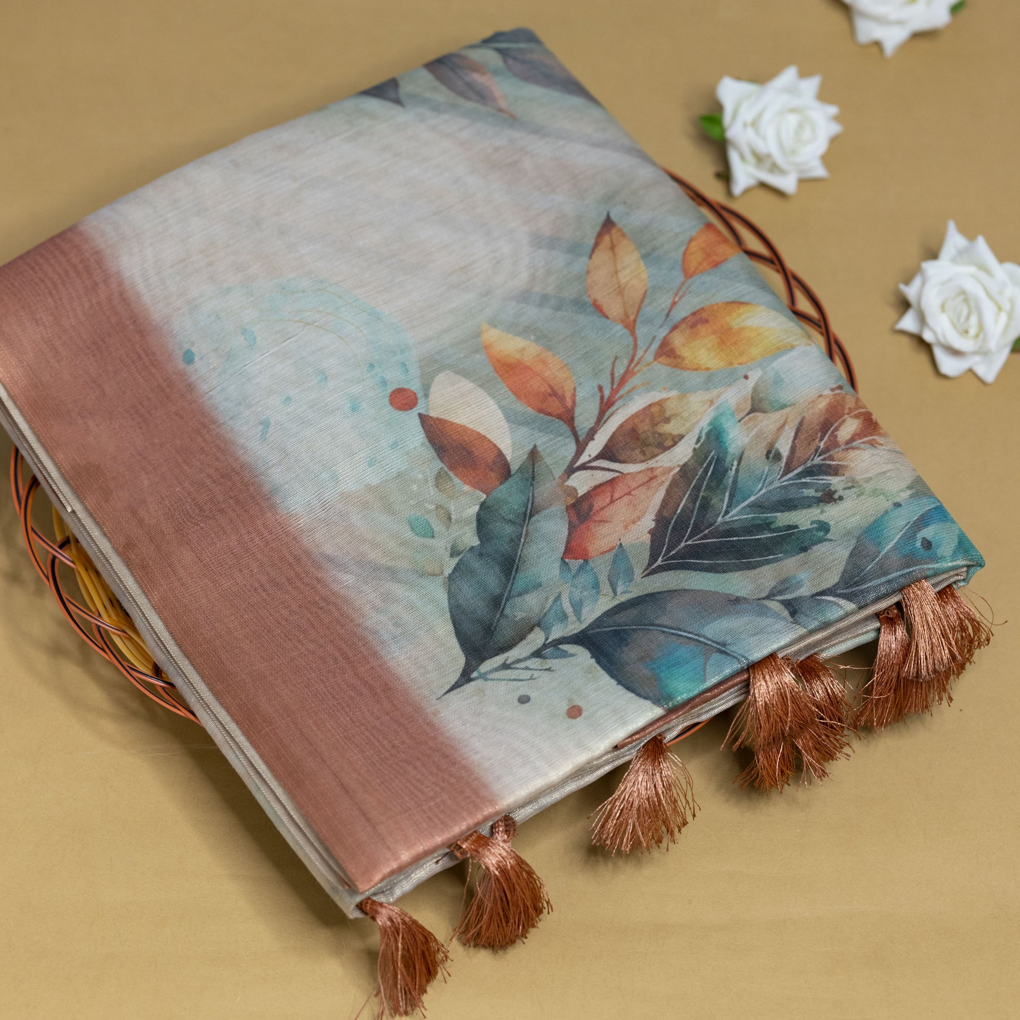 Ethnic Floral Printed Tissue Saree - Multi