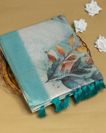 Ethnic Floral Printed Tissue Saree - Green