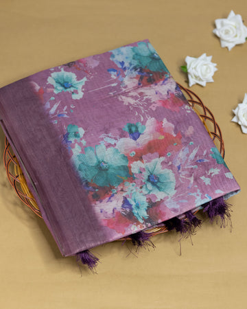 Ethnic Floral Printed Tissue Saree - Pink