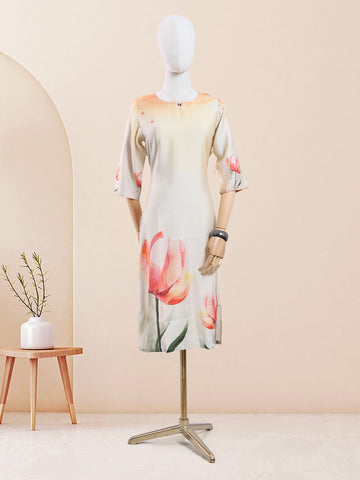 Designer Off White Color Printed Women's Kurti