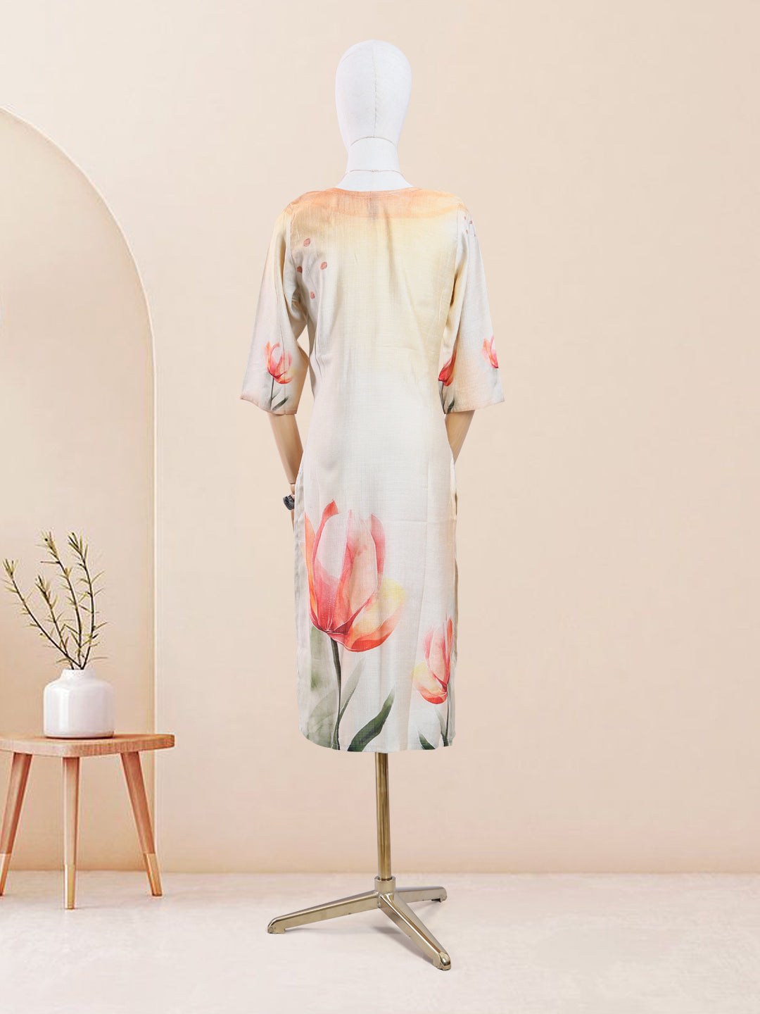 Designer Off White Color Printed Women's Kurti