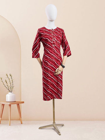 Designer Red Color Bandhani Design Women's Kurti