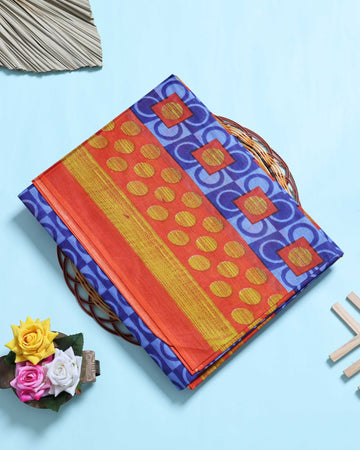 Blue Voile Cotton Saree Without Blouse