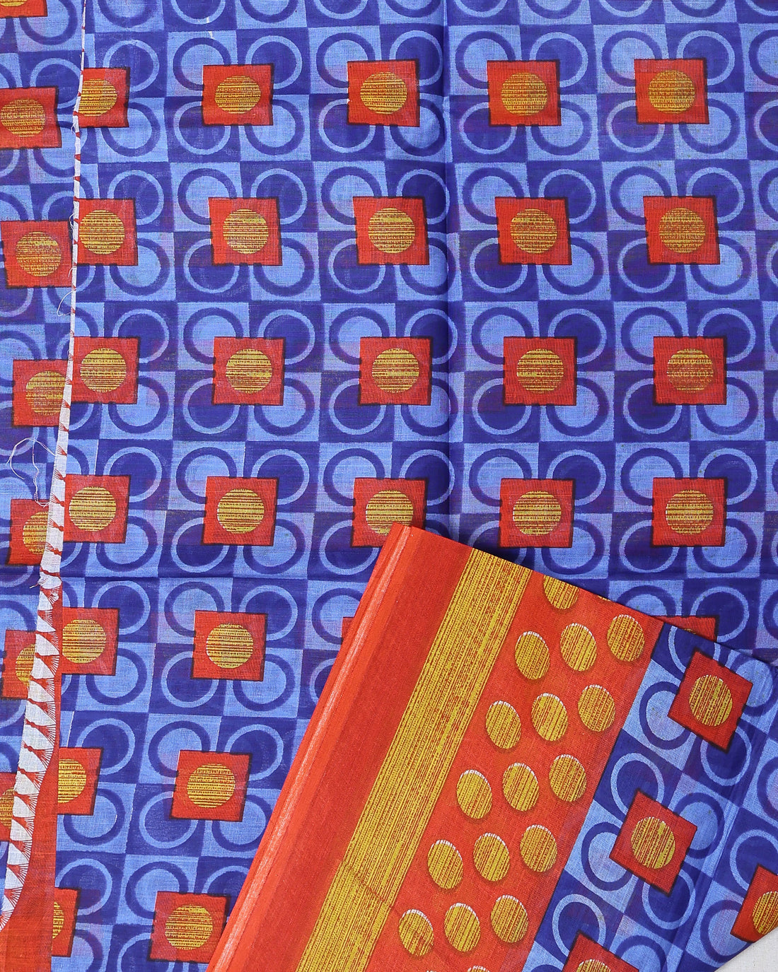 Blue Voile Cotton Saree Without Blouse