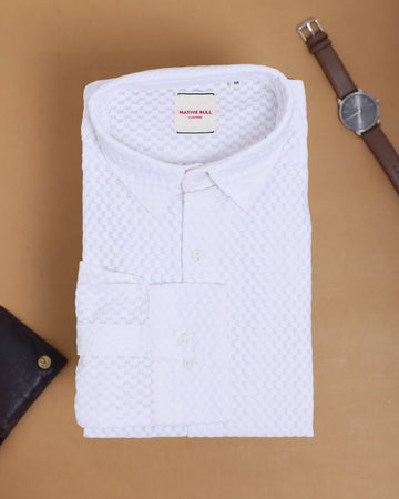 Men's Native Bull Brand Textured Casual Shirt with Spread Collar and Full Sleeves - White