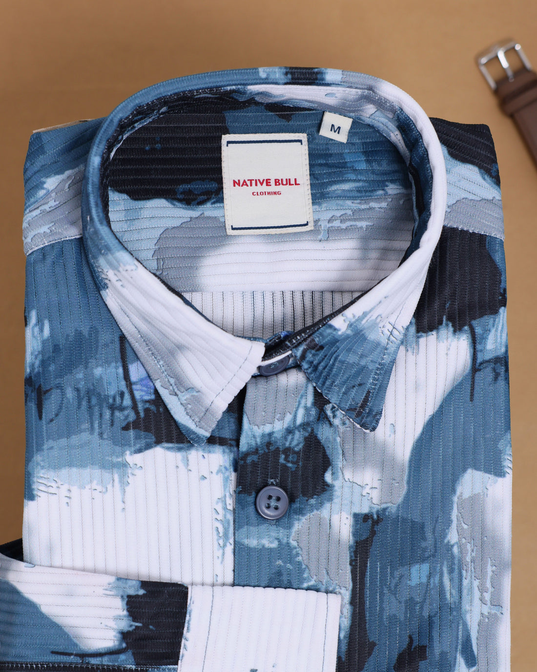 Nativebull Men's Abstract Printed Full Sleeve Casual Shirt with Spread Collar and Curved - Blue