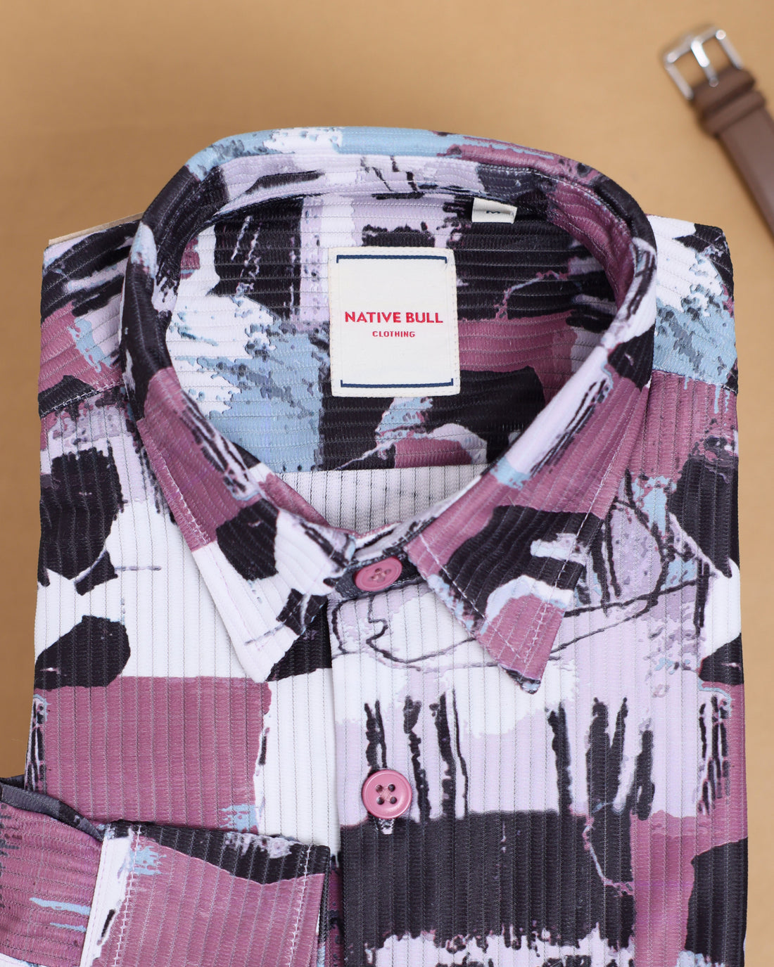 Nativebull Men's Abstract Printed Full Sleeve Casual Shirt with Spread Collar and Curved - Pink