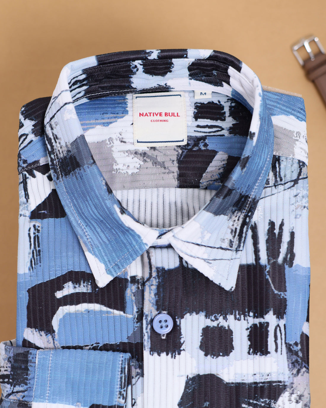 Nativebull Men's Abstract Printed Full Sleeve Casual Shirt with Spread Collar and Curved - Blue