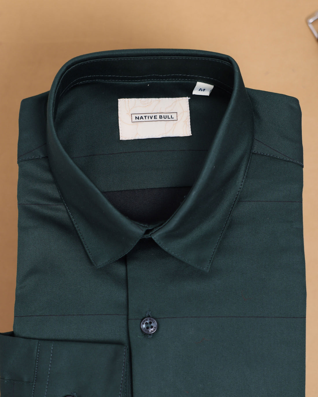 Native Bull Men's Solid Casual Shirt with Spread Collar and Full Sleeves - Green