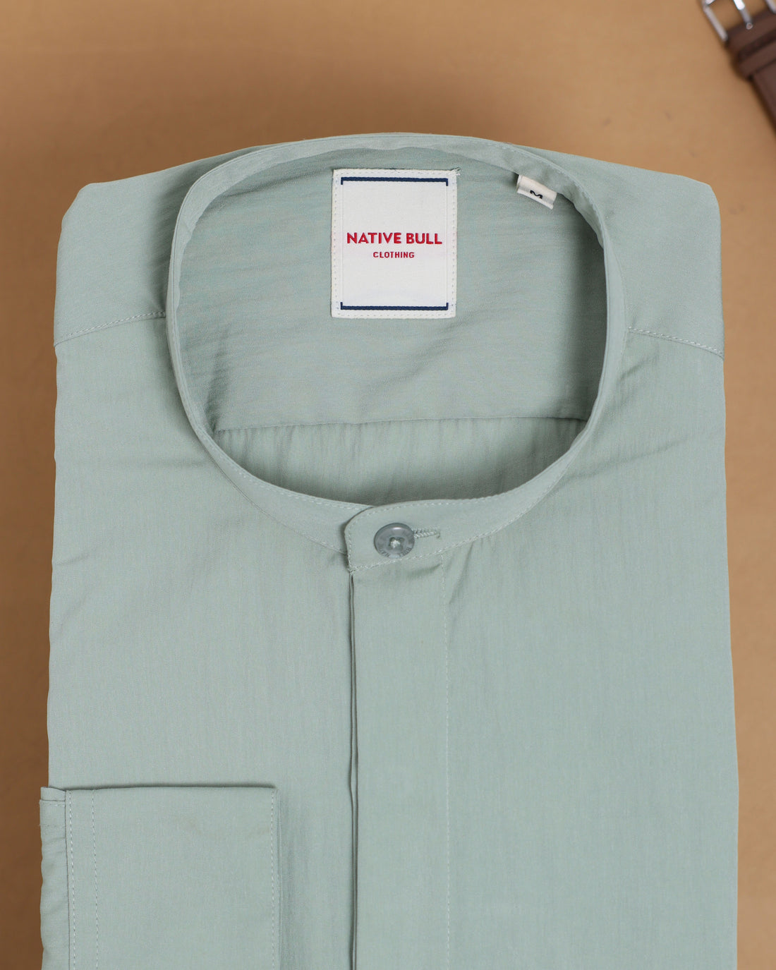 Native Bull Men's Solid Mandarin Collar Casual Shirt - Green