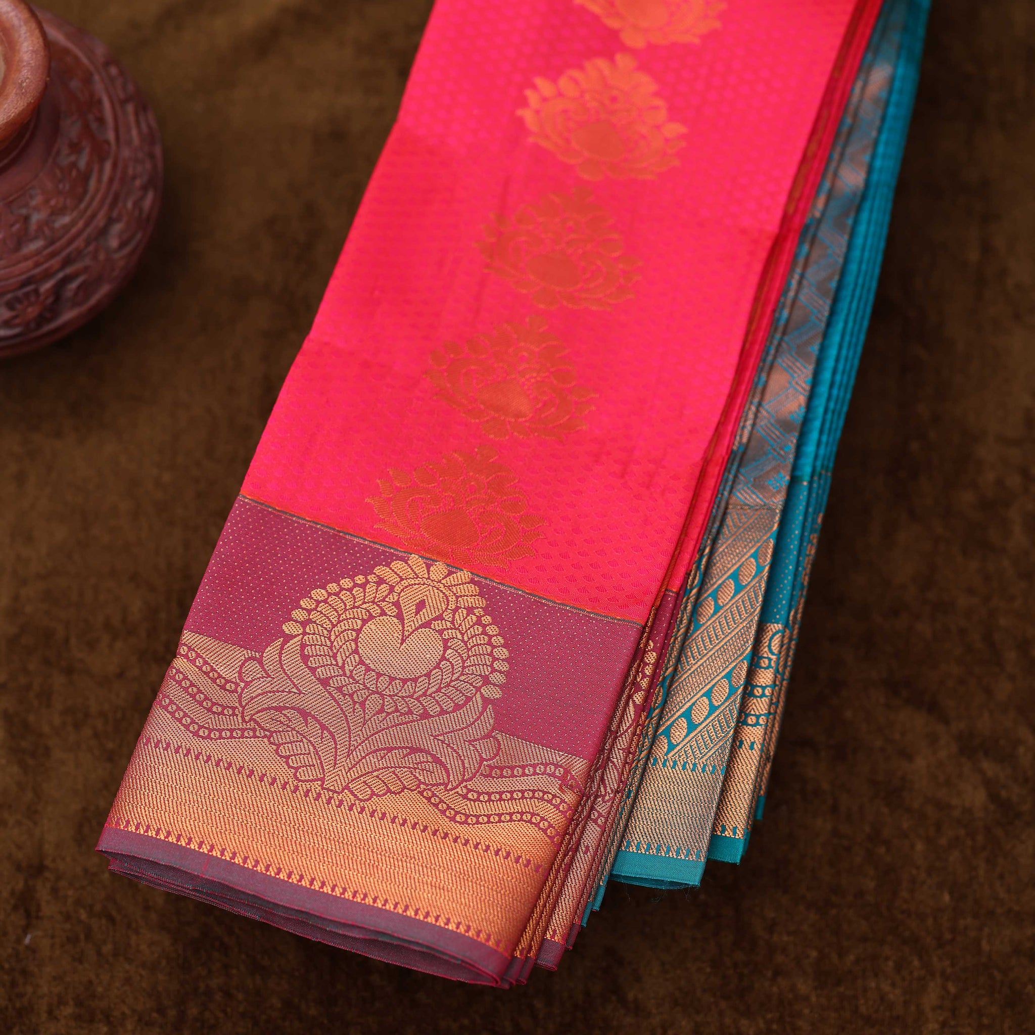 Magenta Pink Colour Copper Zari Aparna Saree