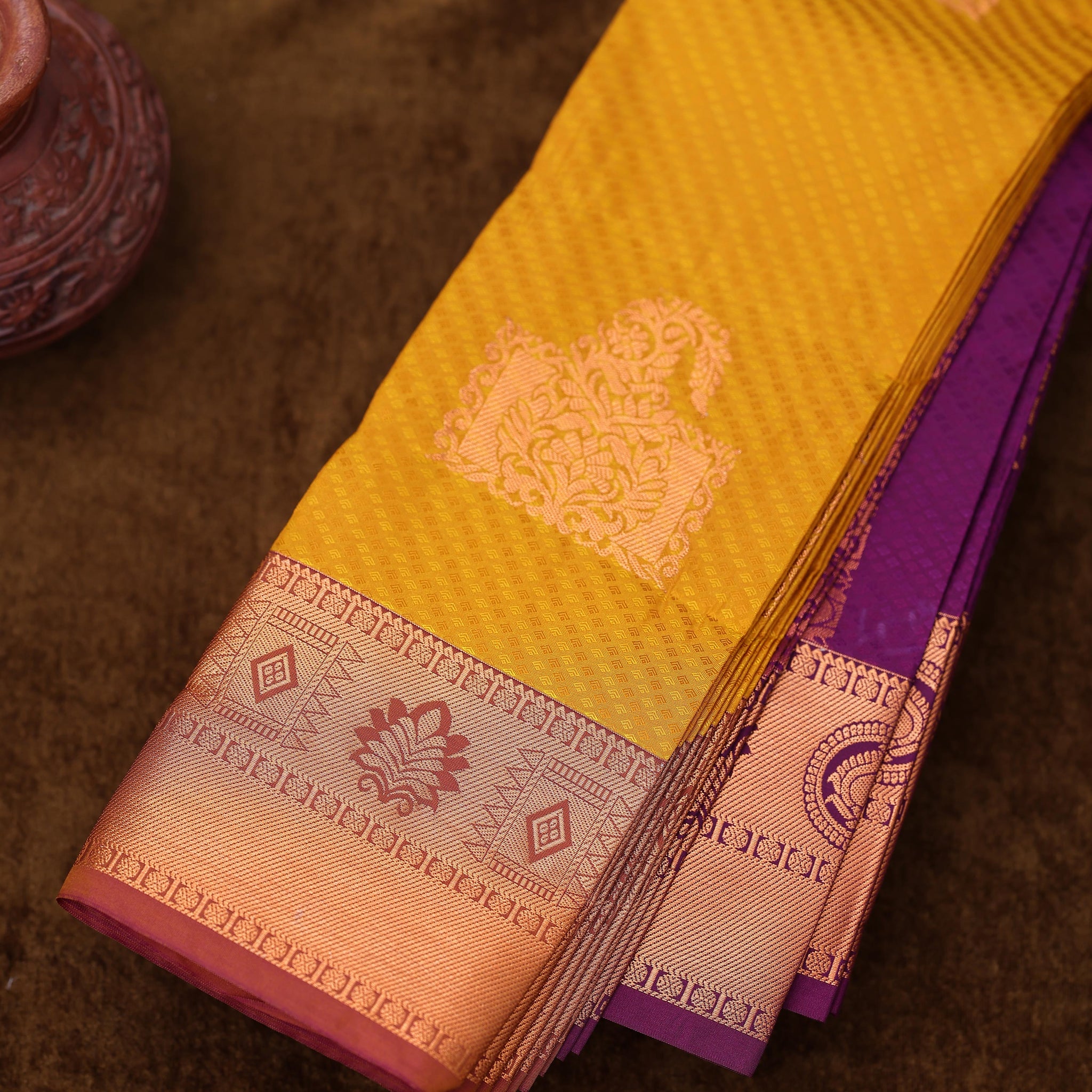 Yellow Colour Copper Zari Aparna Saree