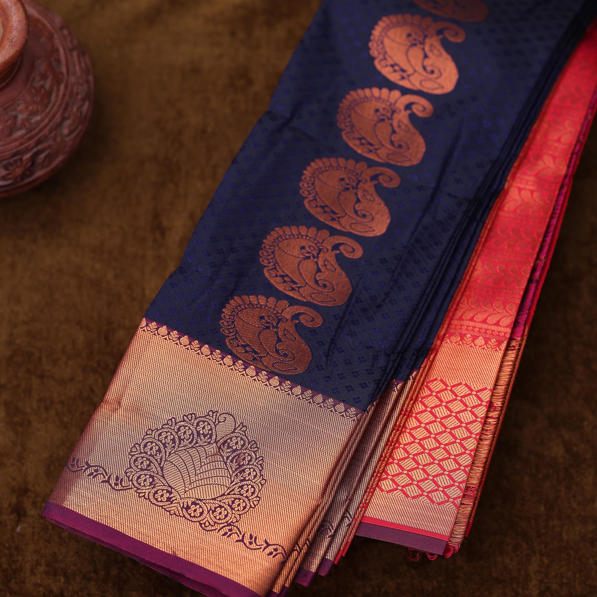 Navy Blue Colour Copper Zari Aparna Saree