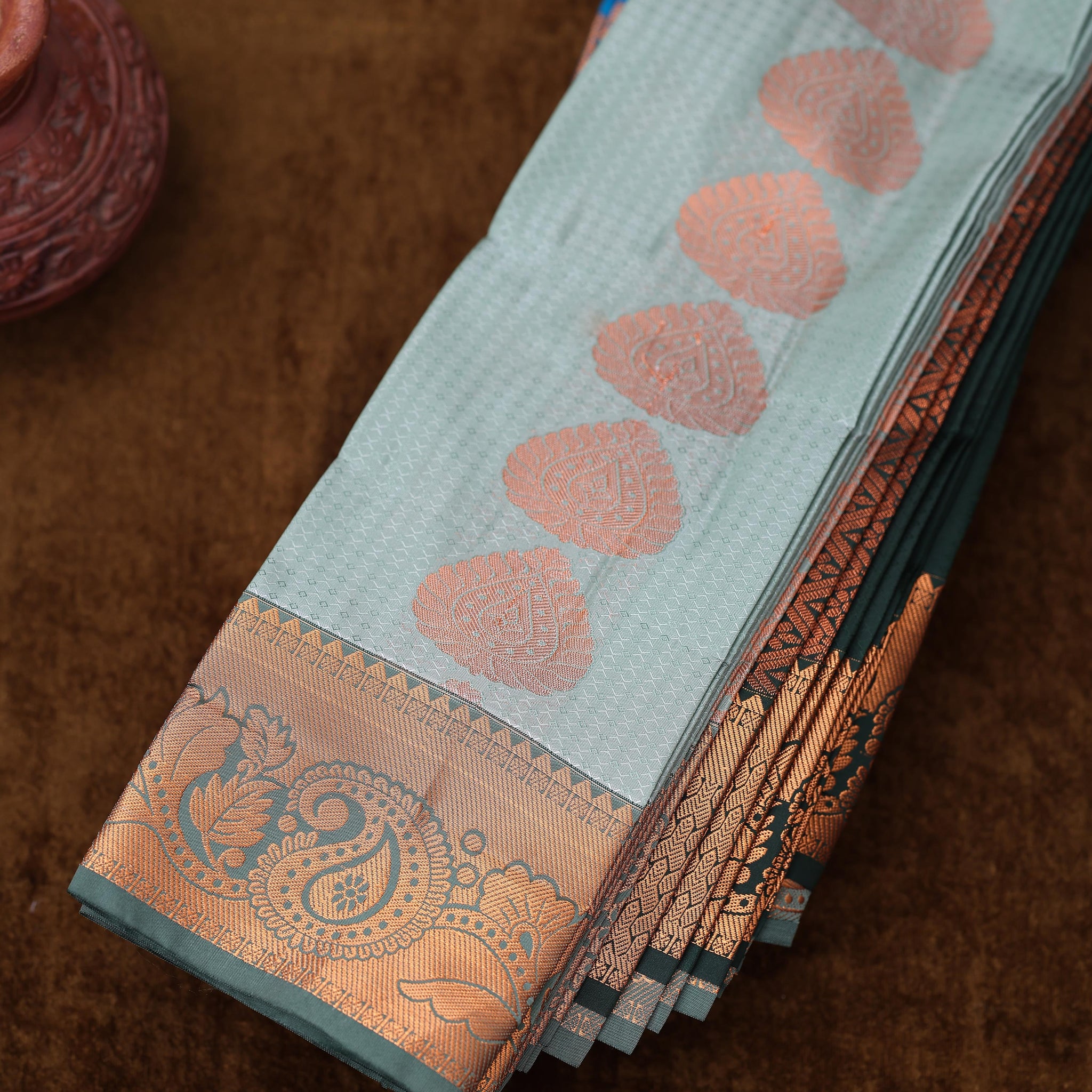 Pale Green Colour Copper Zari Aparna Saree