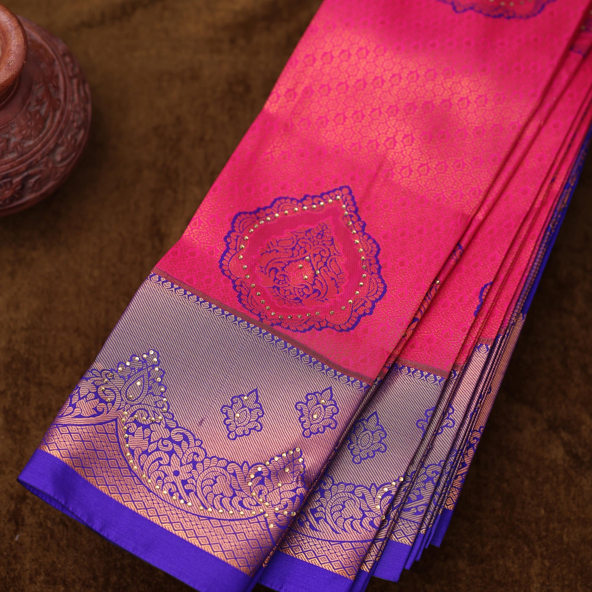 Pink Colour Copper Zari Aparna Saree