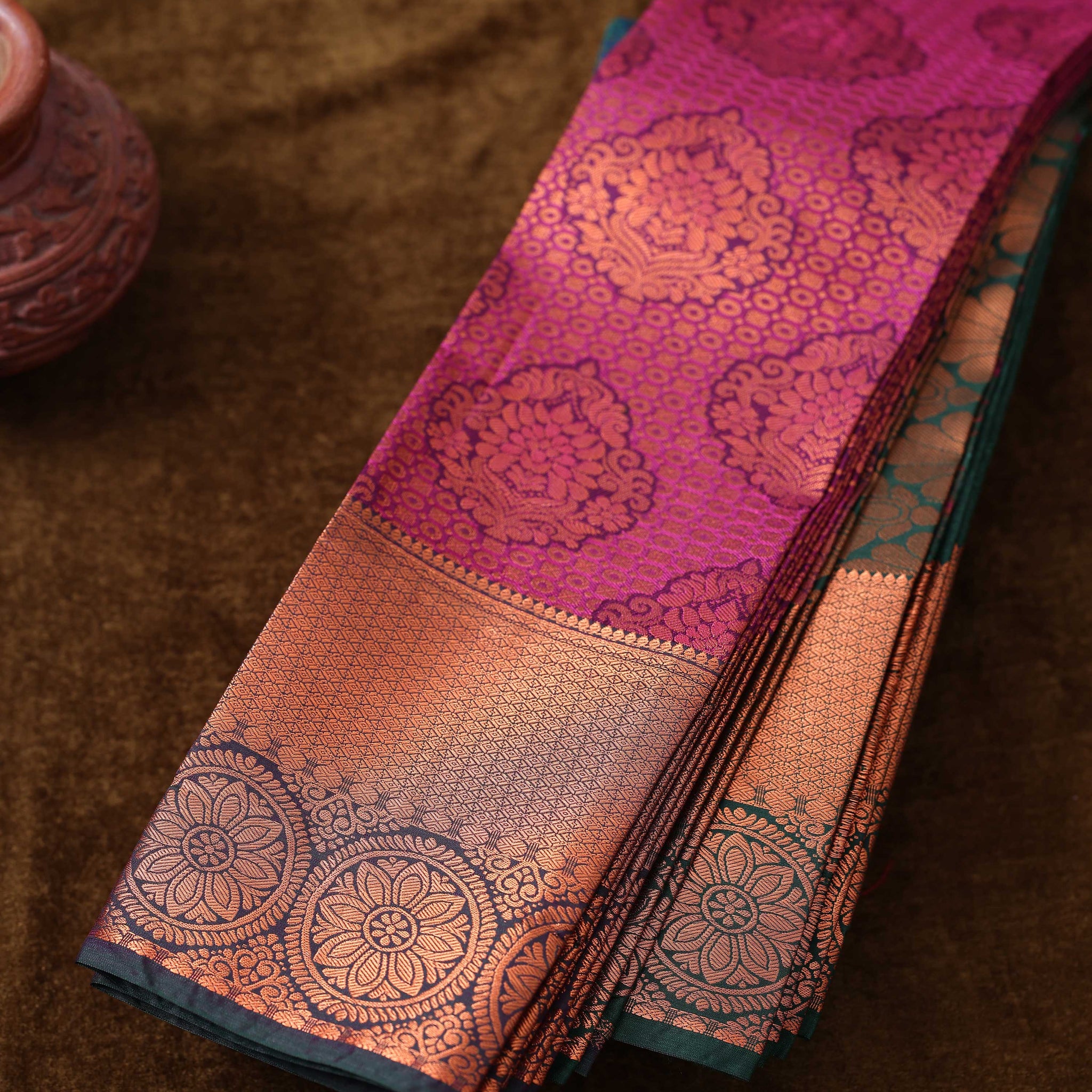Pink Colour Copper Zari Aparna Saree
