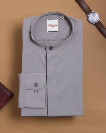 Men's Nativebull Solid Long Sleeve Mandarin Collar Casual Shirt - Grey