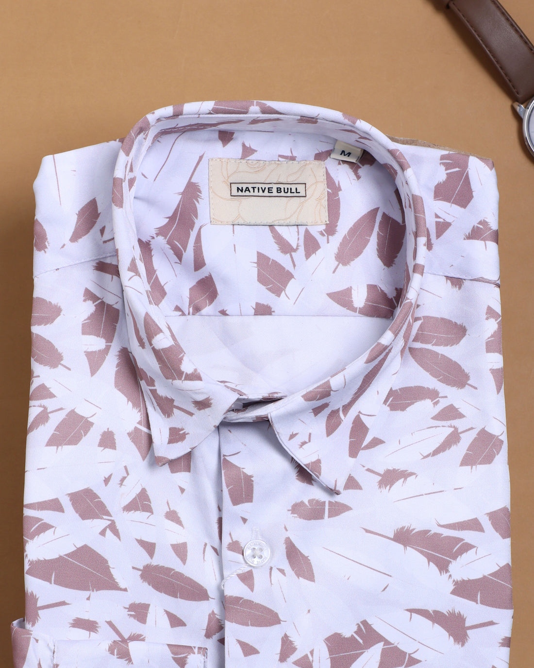 Native Bull Men's Regular Fit Printed Casual Shirt with Spread Collar - White