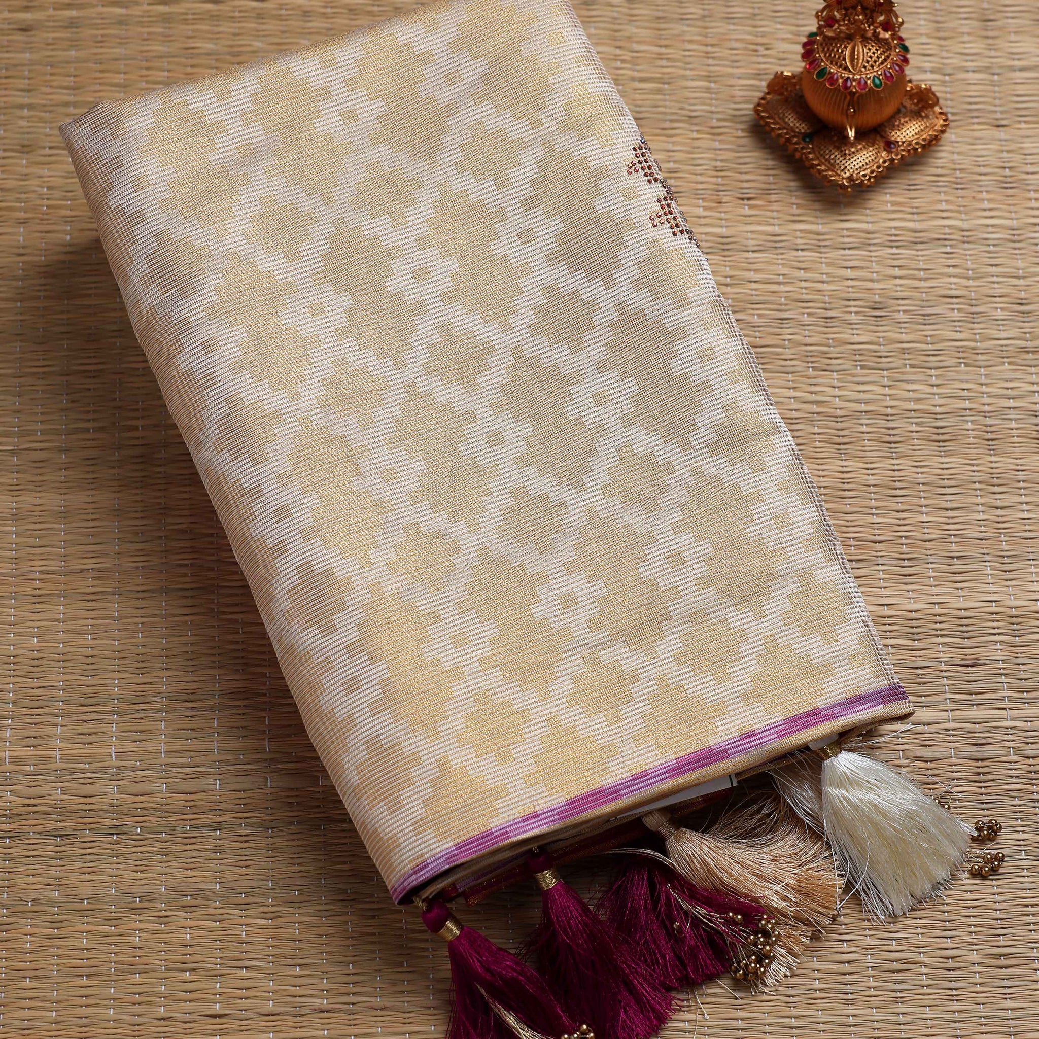 Elegant Fancy Saree with Intricate Weave & Tasseled Pallu - Sandal