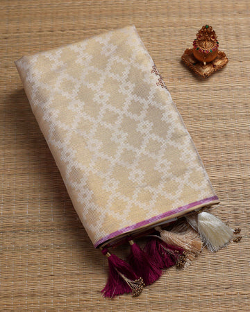 Elegant Fancy Saree with Intricate Weave & Tasseled Pallu - Sandal