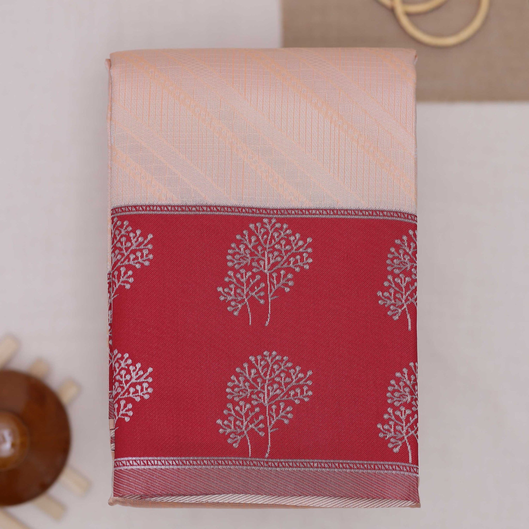Peach color lichi silk saree