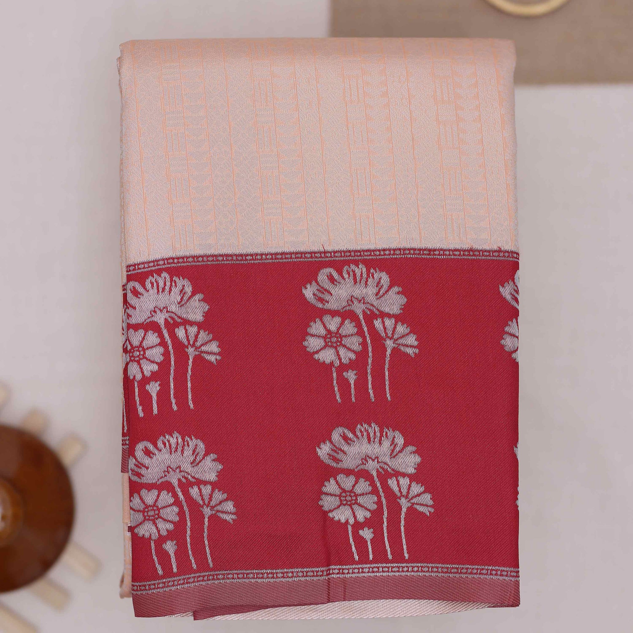 Peach color lichi silk saree