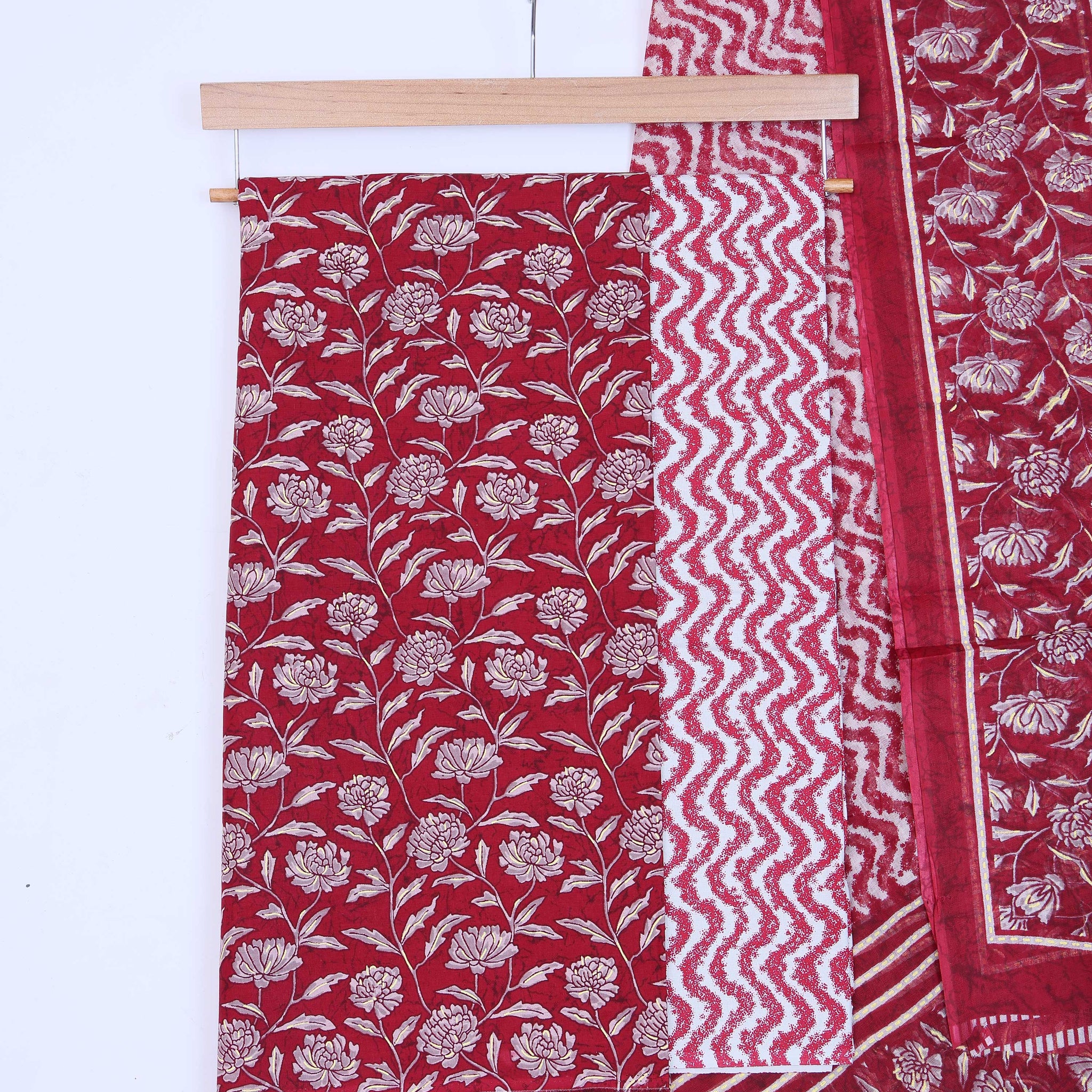 Red Unstitched Salwar Material