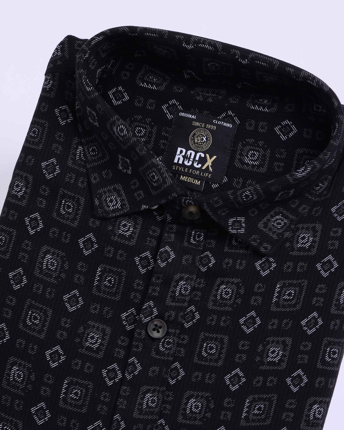ROCX Men's Printed Casual Shirt with Geometric Pattern - Black
