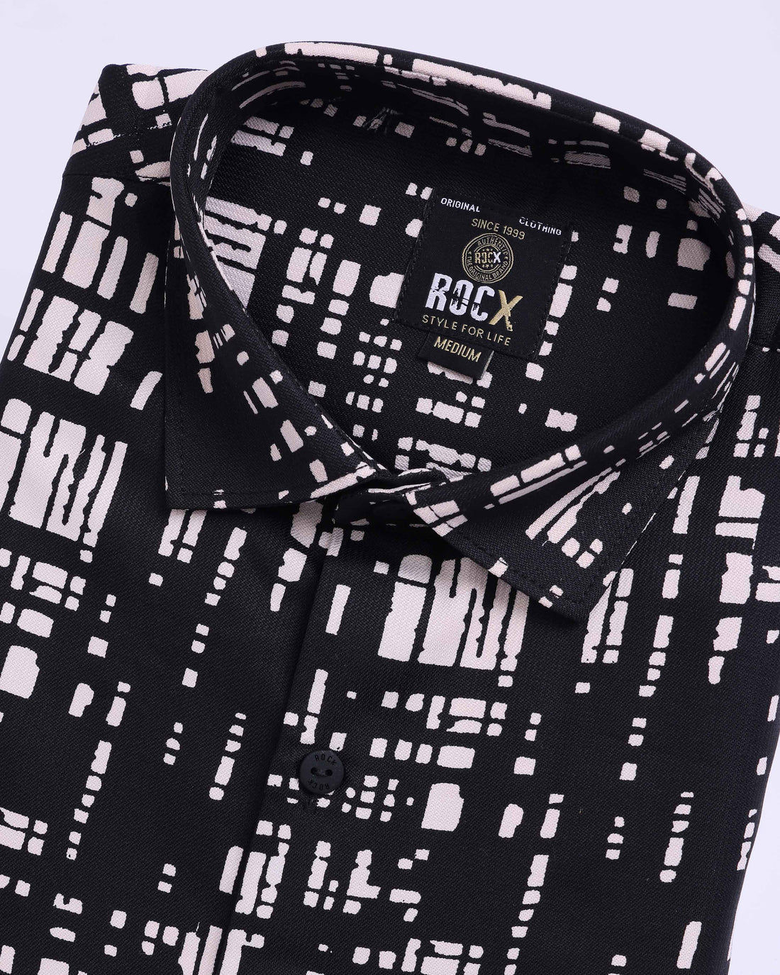 Rocx Men's Abstract Printed Casual Shirt with Cutaway Collar - Black