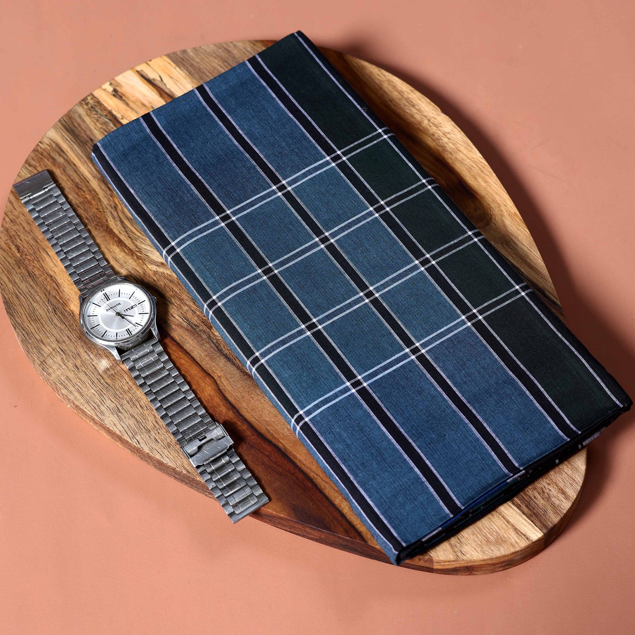 Jkt Brand Men's Premium Cotton Checked Lungi Stitched - Teal