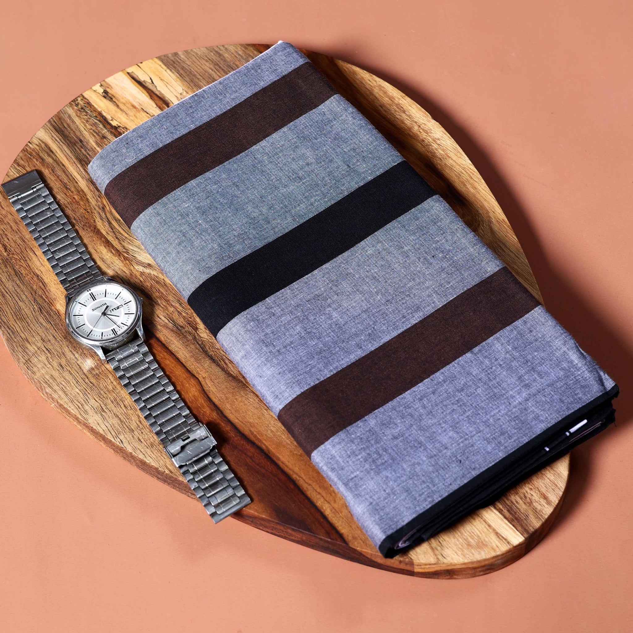 Jkt Brand Men's Premium Cotton Striped Lungi Stitched - Grey-one