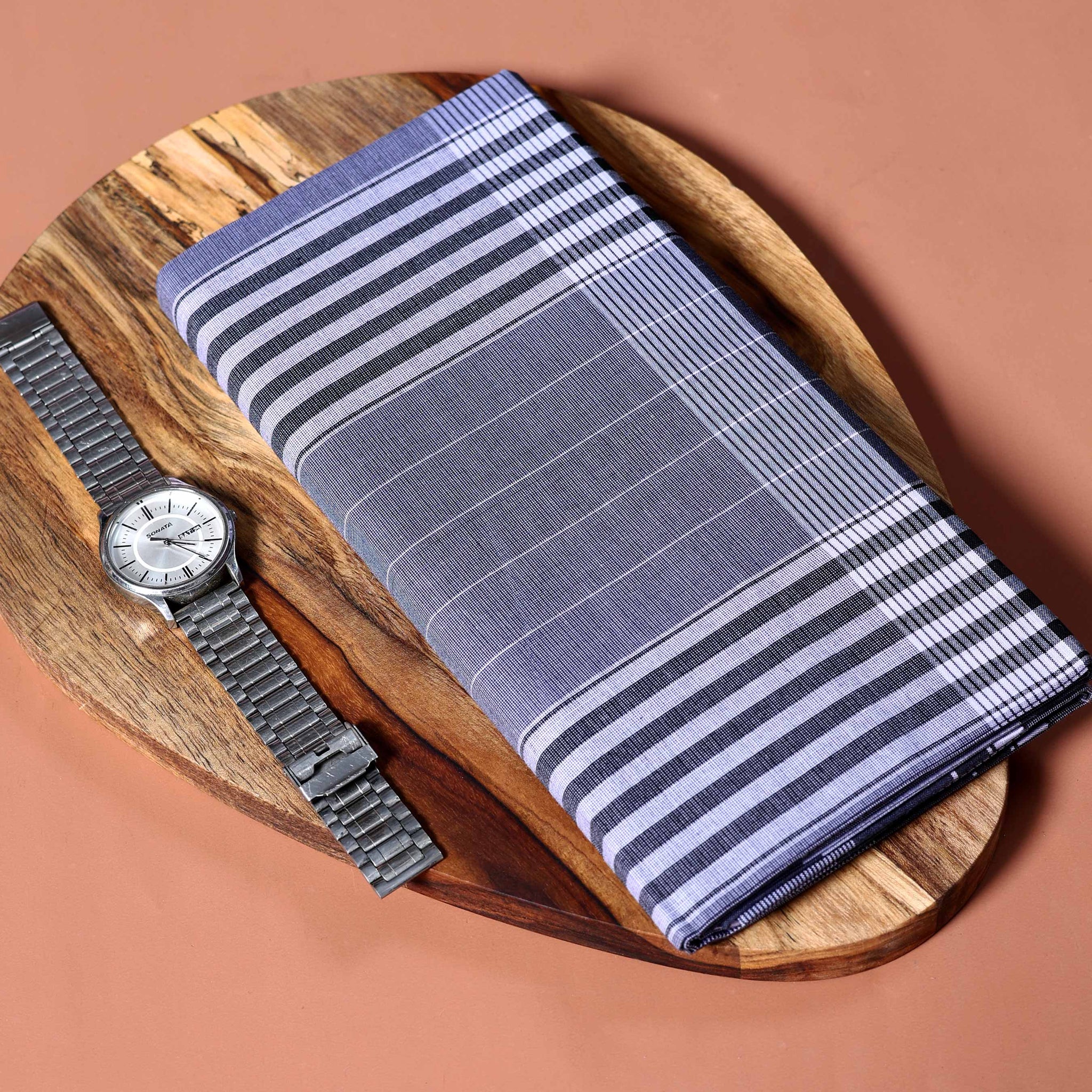 Jkt Brand Men's Premium Cotton Striped Lungi Stitched - Grey