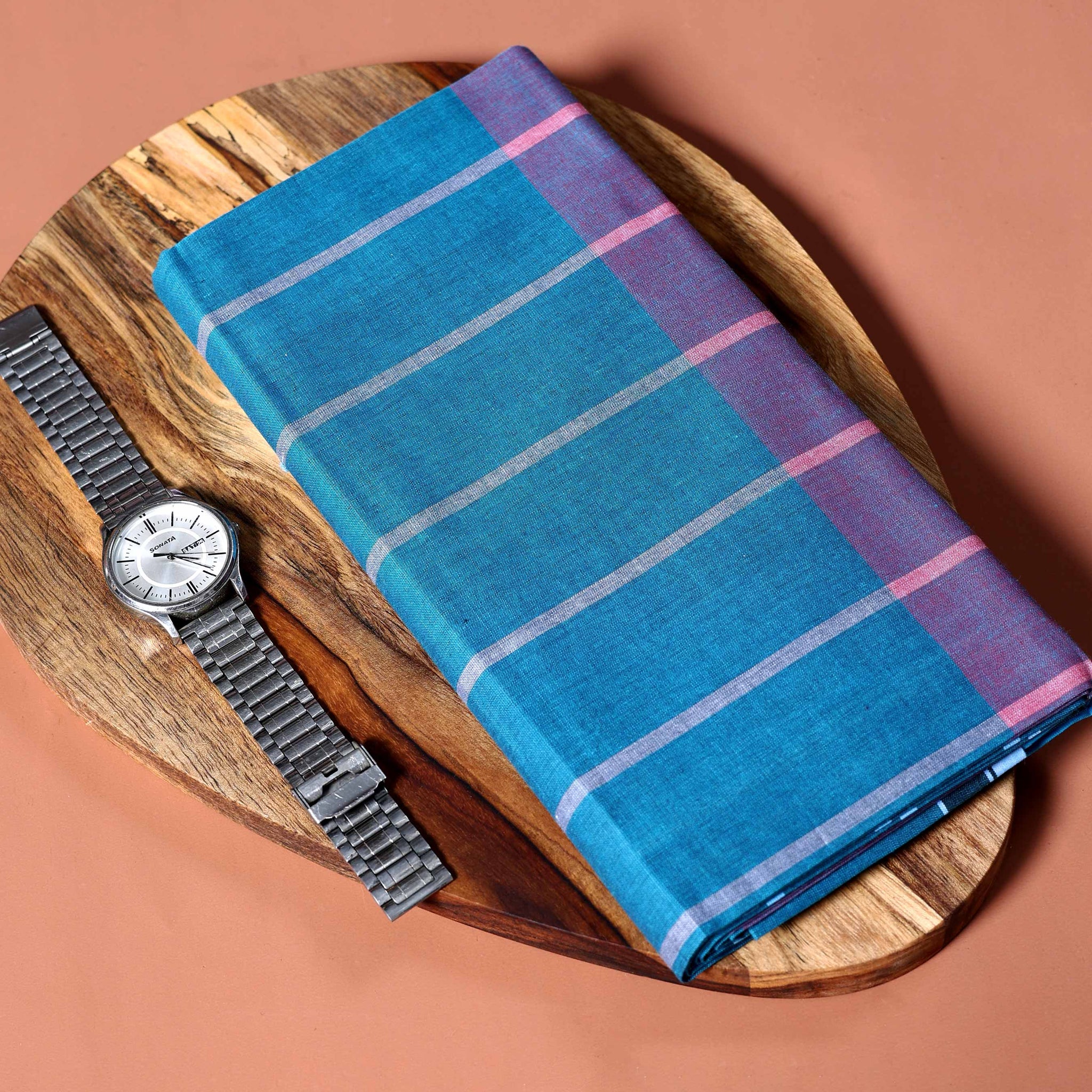 Jkt Brand Men's Premium Cotton Striped Lungi Stitched - Teal