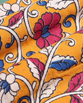 Elegant Kalamkari Floral Printed Women’s 1 Meter Blouse Material with Traditional Detailing - Yellow