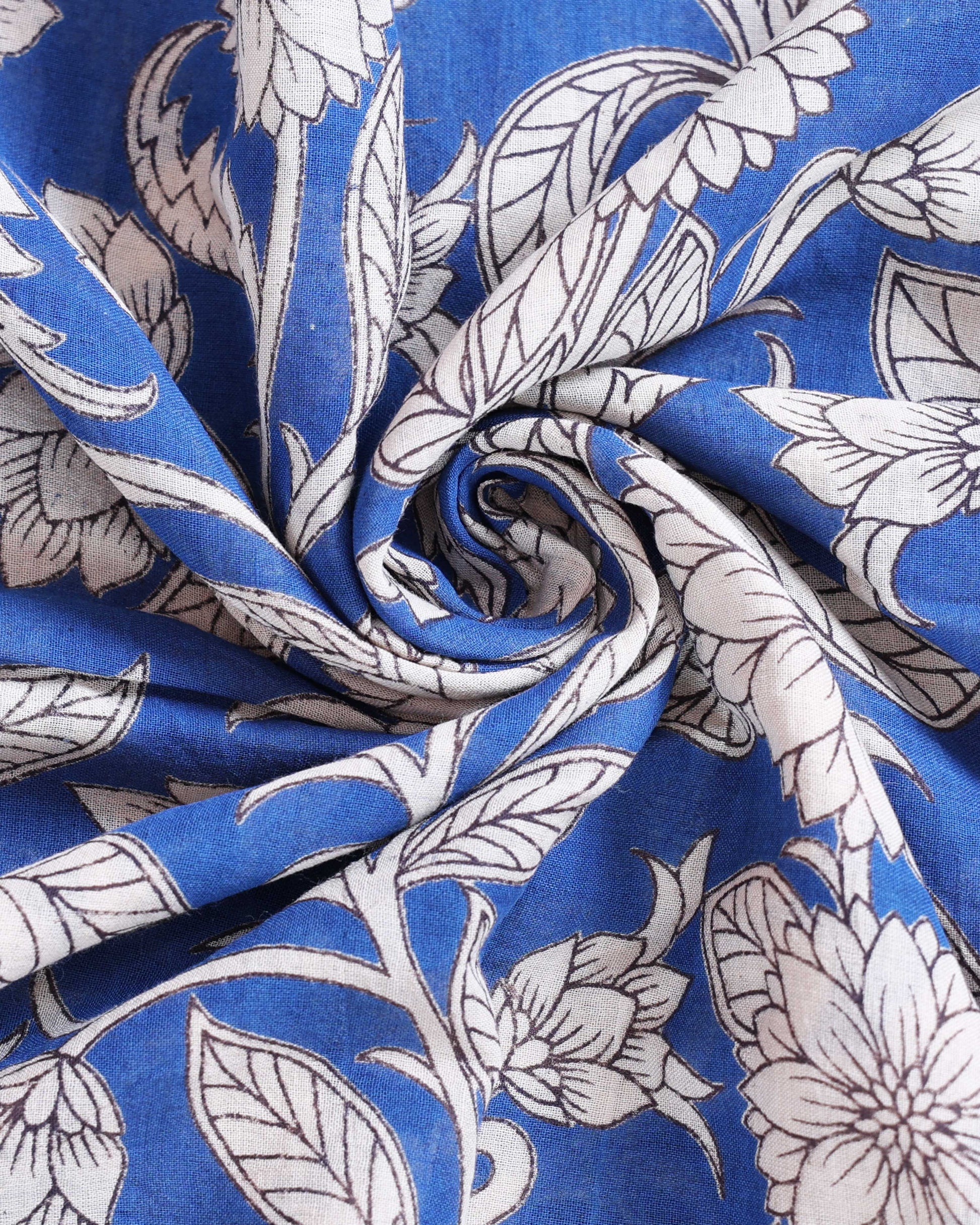  Kalamkari Hand-Block Printed Cotton Saree with Traditional Floral & Paisley Motifs - Close
