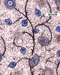 Kalamkari Hand-Block Printed Cotton Saree with Traditional Floral and Paisley Motifs - Blue
