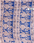 Kalamkari Hand-Block Printed Cotton Saree with Traditional Floral and Paisley Motifs - Blue