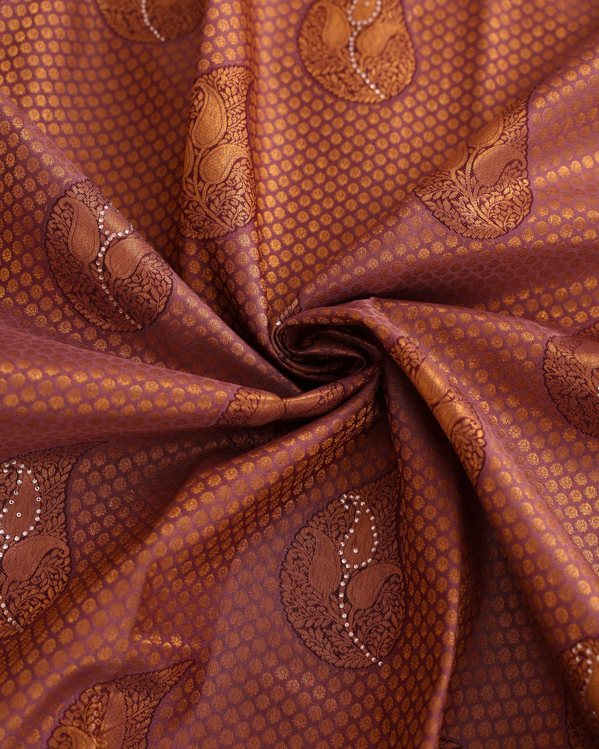 Kanchipuram Pure Silk Handloom Saree with Zari Weave and Traditional Motifs - Purple-Close Up