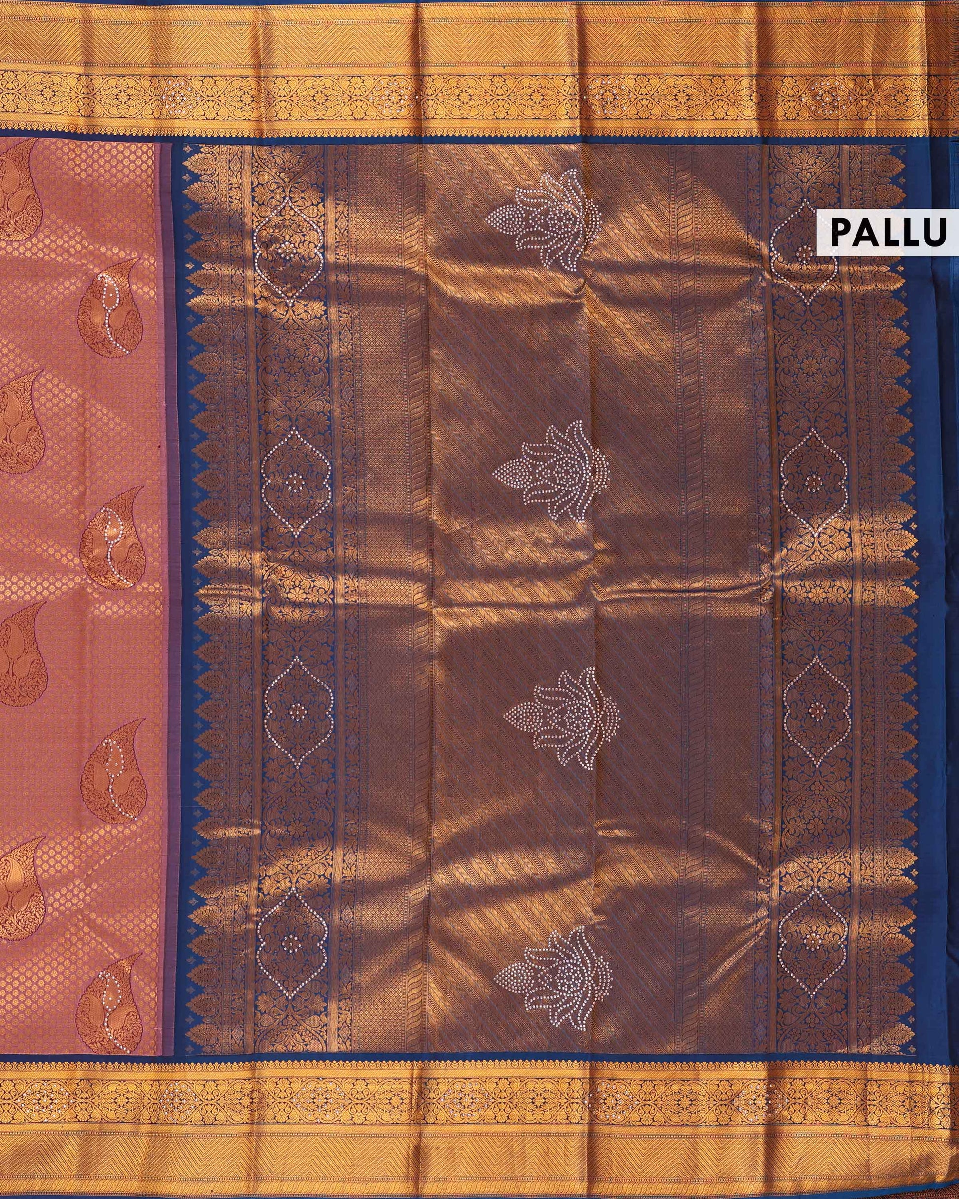 Kanchipuram Pure Silk Handloom Saree with Zari Weave and Traditional Motifs - Purple-Pallu