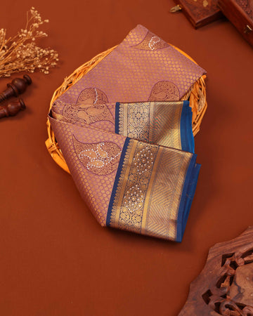 Kanchipuram Pure Silk Handloom Saree with Zari Weave and Traditional Motifs - Purple