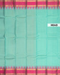 Elegant Kanchipuram Pure Silk Saree with Checked Body and Traditional Ikkat Inspired Zari Woven Border - Sky Blue-Head